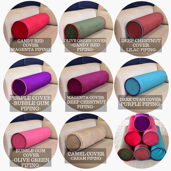 Velvet bolster pillow cover with piping * Bolster body pillow cover * Decorative Pillows * Headboard cushion cover * Cylindrical pillowcase - Image 6