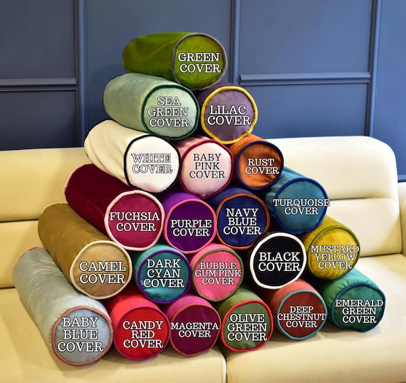 Velvet bolster pillow cover with piping * Bolster body pillow cover * Decorative Pillows * Headboard cushion cover * Cylindrical pillowcase - Image 8