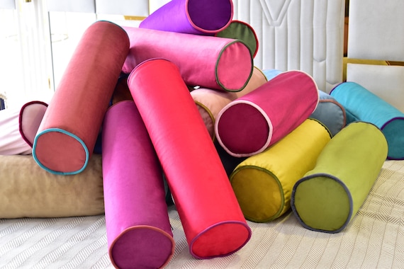 Velvet bolster pillow cover with piping * Bolster body pillow cover * Decorative Pillows * Headboard cushion cover * Cylindrical pillowcase - Image 2