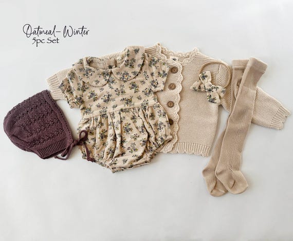 Baby Girl Cotton Floral VIOLETTA collar Romper | OPTION SETS| socks + Bow + Cardigan - Image 9