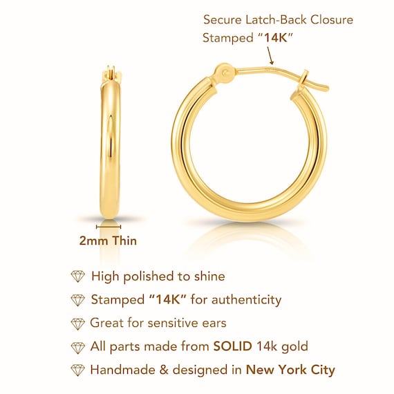 14K Gold Round Hoop Earrings, Solid Yellow Gold Shiny Hoops, Classic Jewelry Handmade with Love, By TILO Jewelry - Image 4