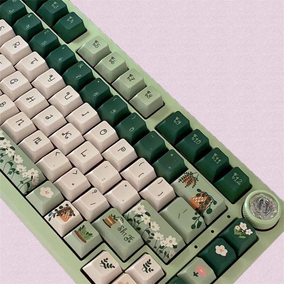 144 keys Fresh Daisy Keycap Set, Green Plants Keycaps, Cherry Profile Keycaps, PBT Keycaps, cherry mx Keycaps, mechanical keyboard keycaps - Image 5