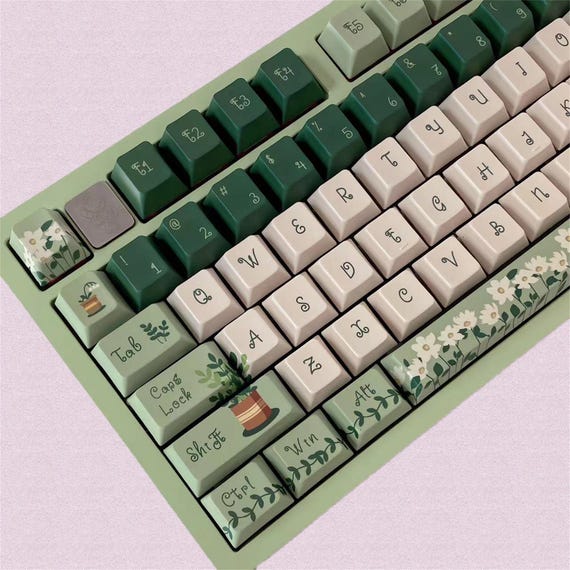144 keys Fresh Daisy Keycap Set, Green Plants Keycaps, Cherry Profile Keycaps, PBT Keycaps, cherry mx Keycaps, mechanical keyboard keycaps - Image 3
