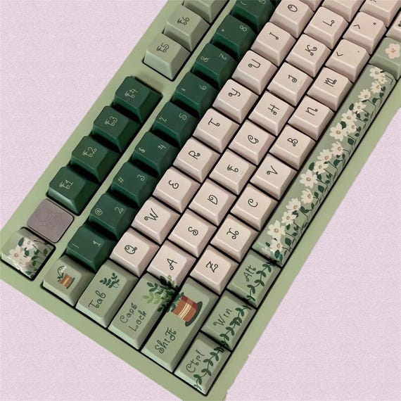 144 keys Fresh Daisy Keycap Set, Green Plants Keycaps, Cherry Profile Keycaps, PBT Keycaps, cherry mx Keycaps, mechanical keyboard keycaps - Image 6