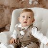 Merino Wool Baby Boy Christening Suit: Beige Herringbone Pants, Vest Option Merino Wool Baby Boy Christening Suit: Beige Herringbone Pants, Vest Option
