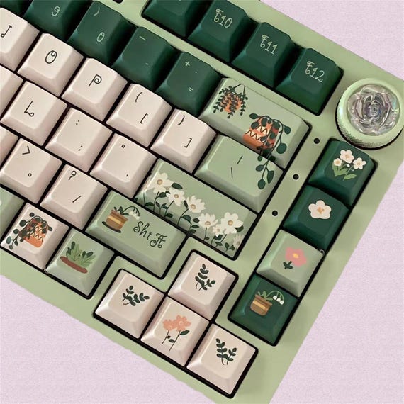 144 keys Fresh Daisy Keycap Set, Green Plants Keycaps, Cherry Profile Keycaps, PBT Keycaps, cherry mx Keycaps, mechanical keyboard keycaps - Image 2