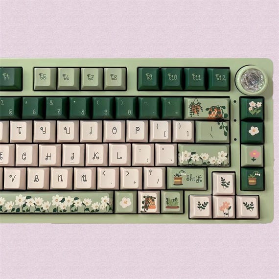 144 keys Fresh Daisy Keycap Set, Green Plants Keycaps, Cherry Profile Keycaps, PBT Keycaps, cherry mx Keycaps, mechanical keyboard keycaps