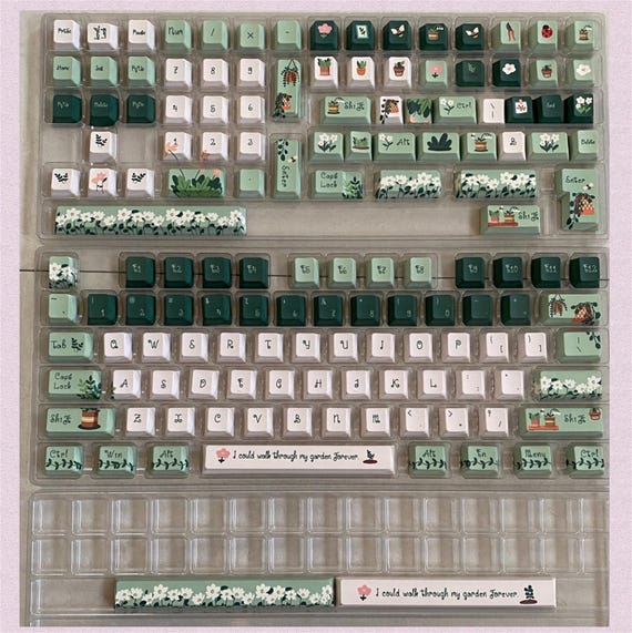 144 keys Fresh Daisy Keycap Set, Green Plants Keycaps, Cherry Profile Keycaps, PBT Keycaps, cherry mx Keycaps, mechanical keyboard keycaps - Image 7