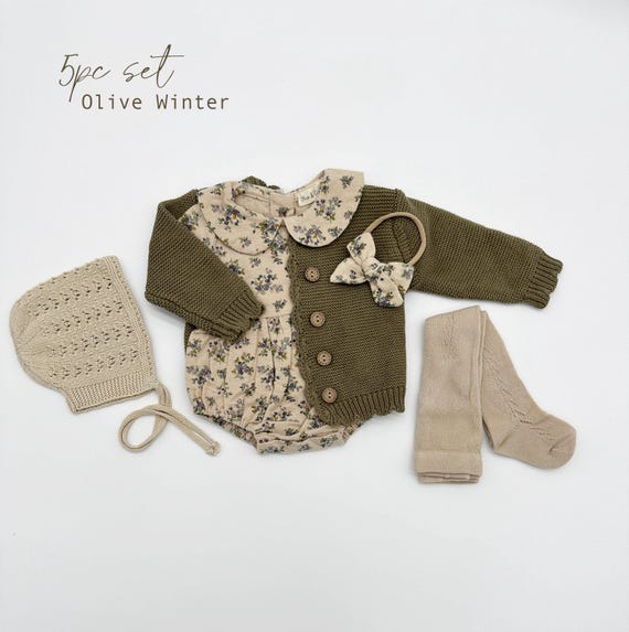 Baby Girl Cotton Floral VIOLETTA collar Romper | OPTION SETS| socks + Bow + Cardigan - Image 7