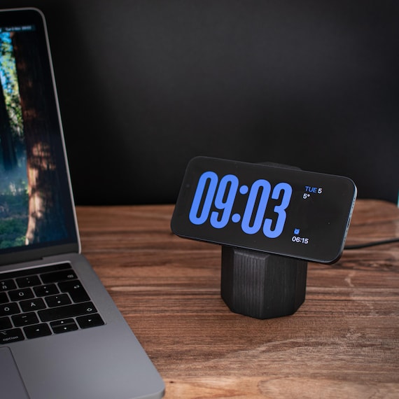 Wooden MagSafe Wireless Charger for Apple iPhone, Android. Fast Qi2 Induction Station Stand  15W magnets Type C cable. All Wooden Oak Design - Image 5