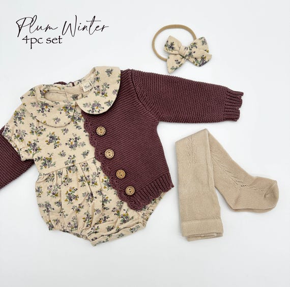 Baby Girl Cotton Floral VIOLETTA collar Romper | OPTION SETS| socks + Bow + Cardigan - Image 10