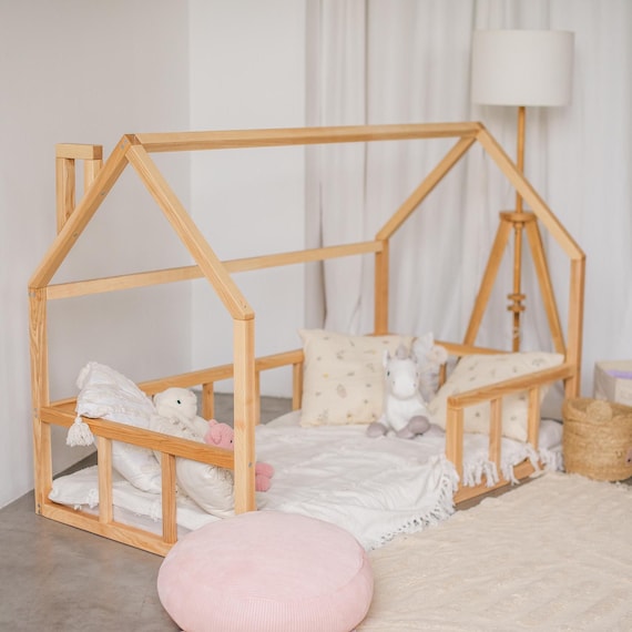 Montessori Floor Toddler Bed,  Kids House Bed Frame, Handmade Bedroom furniture, Nursery decor, First Christmas Gift, Baby Crib Size Bed - Image 2