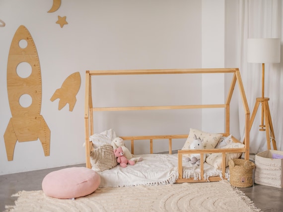 Montessori Floor Toddler Bed,  Kids House Bed Frame, Handmade Bedroom furniture, Nursery decor, First Christmas Gift, Baby Crib Size Bed - Image 4
