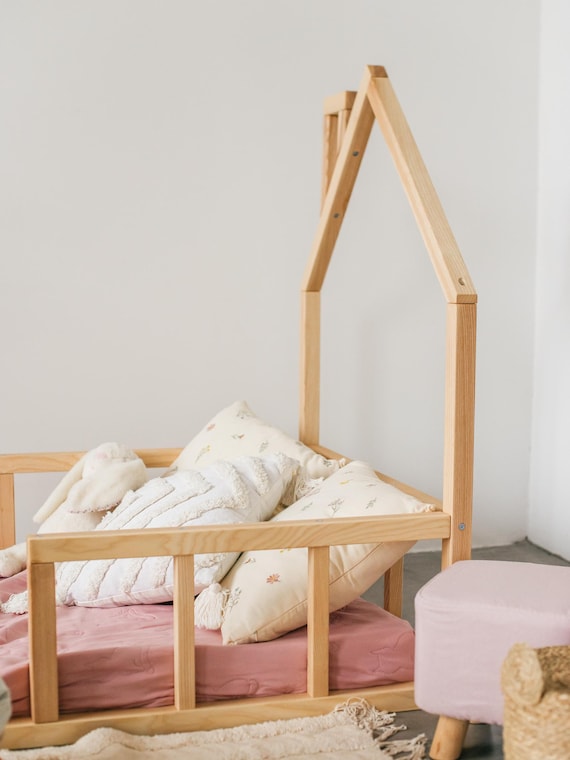 Montessori Floor Toddler Bed,  Kids House Bed Frame, Handmade Bedroom furniture, Nursery decor, First Christmas Gift, Baby Crib Size Bed - Image 5
