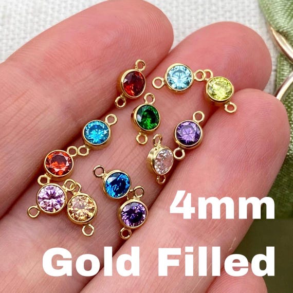 4mm 14kt Gold Filled Birthstone CONNECTORS - You Choose Mix & Match - Top Quality AAA Cz Bezel - Bulk Permanent Jewelry Supply - USA made B2