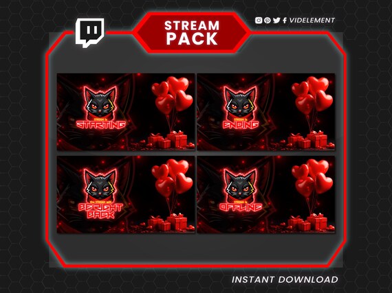 Valentine's Day Cat Stream Overlays, Animated emotes, Twitch Alerts, Panels, Twitch Emotes, Sub Badges, Screen Overlays, Webcam Overlays - Image 2
