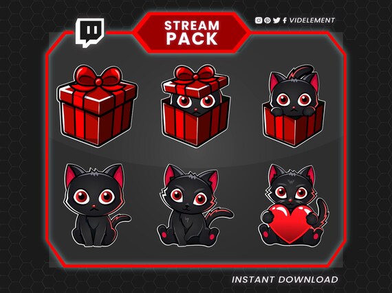 Valentine's Day Cat Stream Overlays, Animated emotes, Twitch Alerts, Panels, Twitch Emotes, Sub Badges, Screen Overlays, Webcam Overlays - Image 7