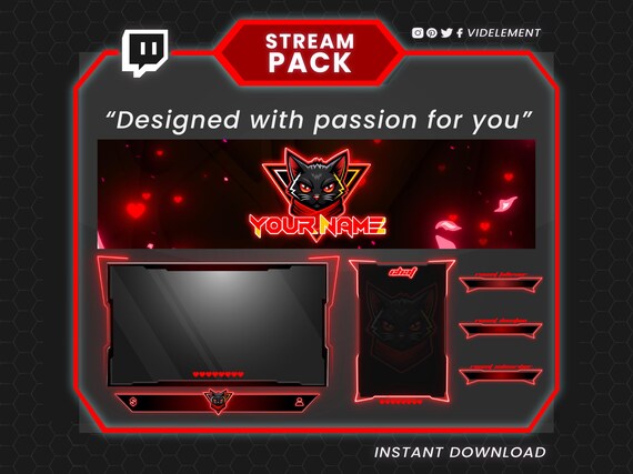Valentine's Day Cat Stream Overlays, Animated emotes, Twitch Alerts, Panels, Twitch Emotes, Sub Badges, Screen Overlays, Webcam Overlays - Image 8