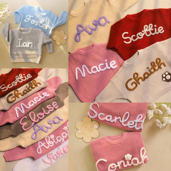 Personalized Baby Name Sweater, Custom Knit Sweater, Newborn Sweater with Name, Hand-Embroidered Sweater, Birthday Gift for Baby, Baby Gift - Image 5