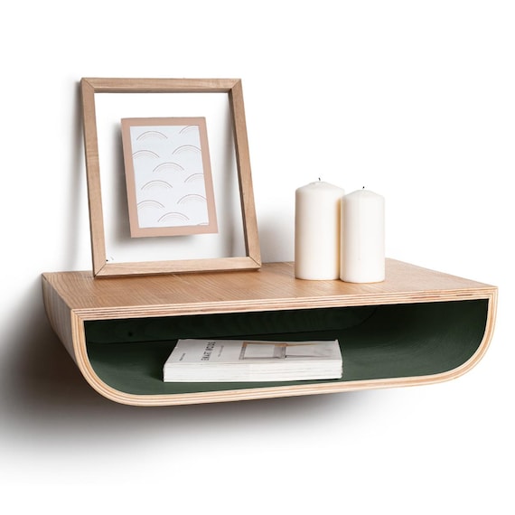 Floating Nightstand Wall Mounted, Modern Walnut Wood Bedside Nightstand, Unique Wall Hanging Oak Nightstands - Image 5