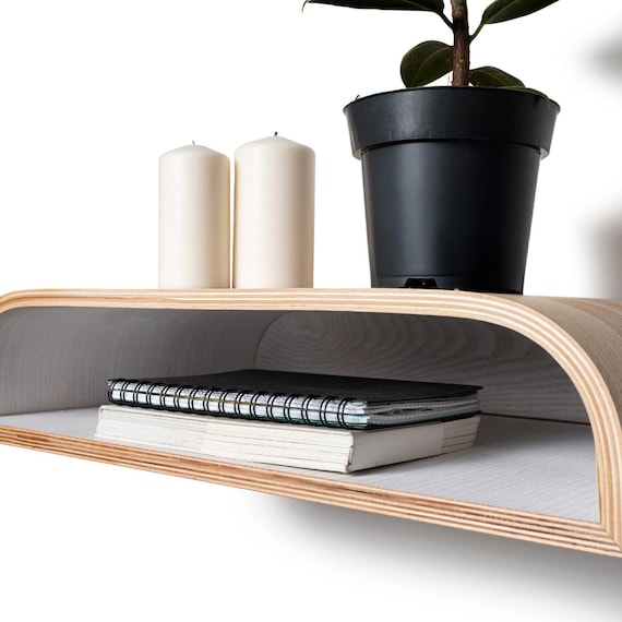 Floating Nightstand Wall Mounted, Modern Walnut Wood Bedside Nightstand, Unique Wall Hanging Oak Nightstands - Image 8