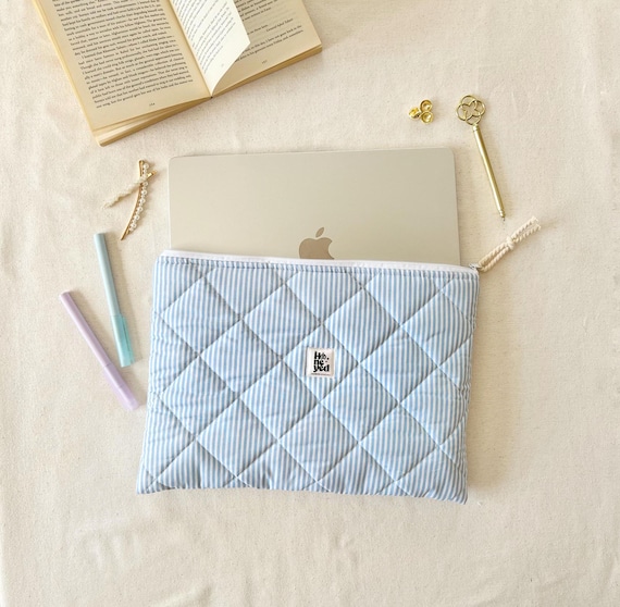Blue Lines Laptop Sleeve, Quilted Cotton iPad Tablet Sleeve, Macbook Case - Image 10