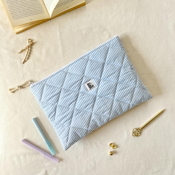 Blue Lines Laptop Sleeve, Quilted Cotton iPad Tablet Sleeve, Macbook Case - Image 3