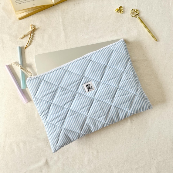 Blue Lines Laptop Sleeve, Quilted Cotton iPad Tablet Sleeve, Macbook Case - Image 6