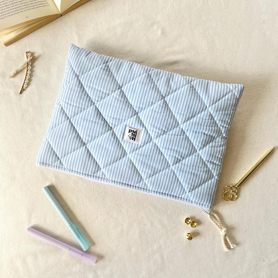Blue Lines Laptop Sleeve, Quilted Cotton iPad Tablet Sleeve, Macbook Case - Image 9