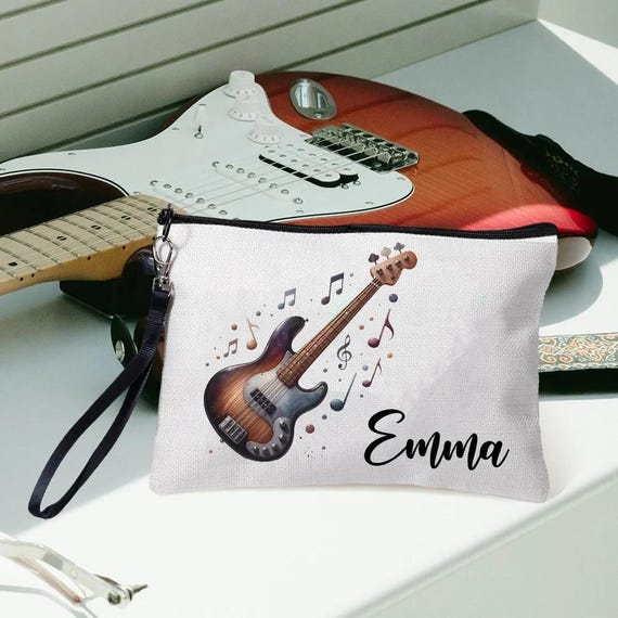 Custom Name Musical Instrument Cosmetic Bag, Linen Makeup Pouch with Wrist Strap, Performer Accessory, Gift for Music Lover/Musician/Pianist - Image 4