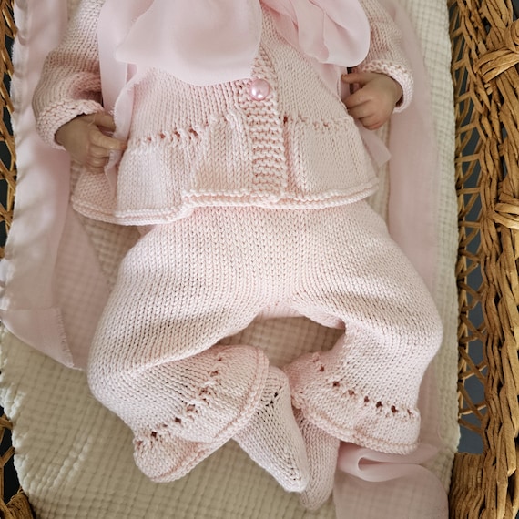 Baby Girl 4-Piece Set,Newborn Baby Girl Gift,Knitted Newborn Girl Outfit,Pink Baby Girl Clothes,Baby Girl Hospital Outfit,Grandchild Gift - Image 6