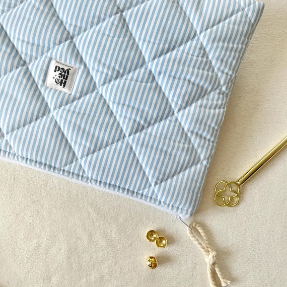 Blue Lines Laptop Sleeve, Quilted Cotton iPad Tablet Sleeve, Macbook Case - Image 4