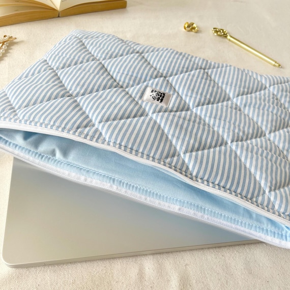 Blue Lines Laptop Sleeve, Quilted Cotton iPad Tablet Sleeve, Macbook Case - Image 5