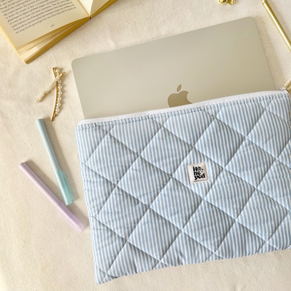 Blue Lines Laptop Sleeve, Quilted Cotton iPad Tablet Sleeve, Macbook Case - Image 8