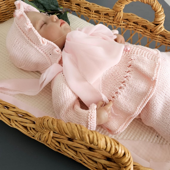 Baby Girl 4-Piece Set,Newborn Baby Girl Gift,Knitted Newborn Girl Outfit,Pink Baby Girl Clothes,Baby Girl Hospital Outfit,Grandchild Gift - Image 5