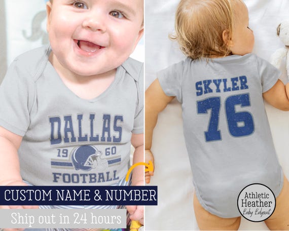 Custom Dallas Football Onesies®, Personalized Dallas Retro 80s Style Baby Bodysuit, Trendy Game Day Baby T-Shirt, Football Baby Shower Gifts - Image 2
