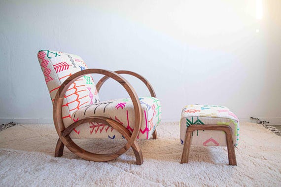 Mid century chair and ottomanset, wooden armchair classic chair modern chair, Comfy armchair for living room - Image 2