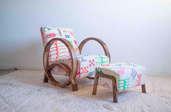 Mid century chair and ottomanset, wooden armchair classic chair modern chair, Comfy armchair for living room