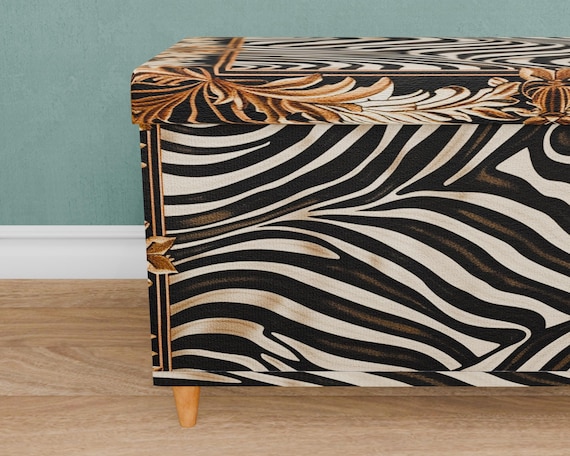 Zebra design bench, Storage organizer, Trunk for bedroom, Cute ottoman bench, Long lasting bench, Decorative furniture, Nomadic bench, M-168 - Image 8