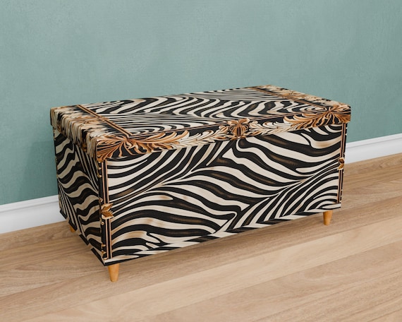 Zebra design bench, Storage organizer, Trunk for bedroom, Cute ottoman bench, Long lasting bench, Decorative furniture, Nomadic bench, M-168