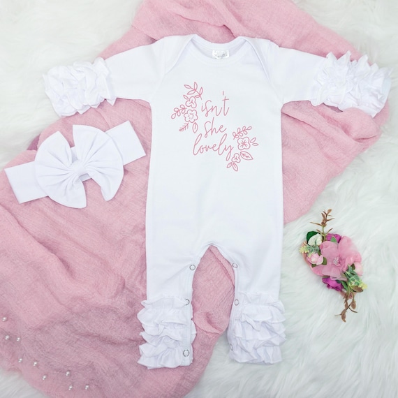 Isn't She Lovely Baby Girl Coming Home From Hospital Outfit – Ruffled Newborn Romper – Baby Girl Clothes – Newborn Shower Gift – Layette Set - Image 8