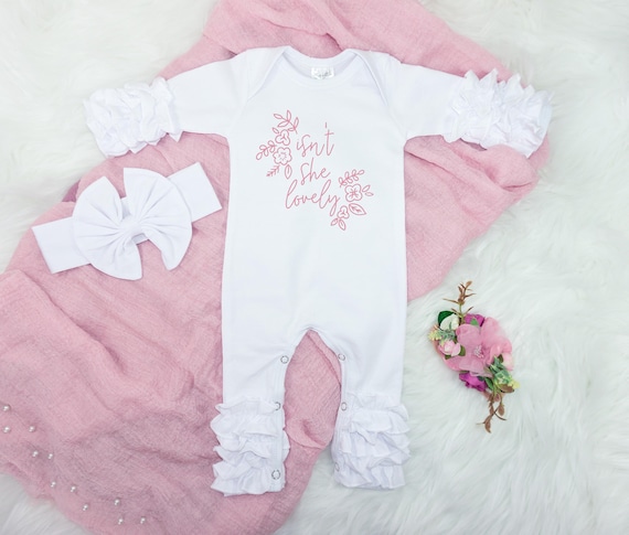 Isn't She Lovely Baby Girl Coming Home From Hospital Outfit – Ruffled Newborn Romper – Baby Girl Clothes – Newborn Shower Gift – Layette Set - Image 5
