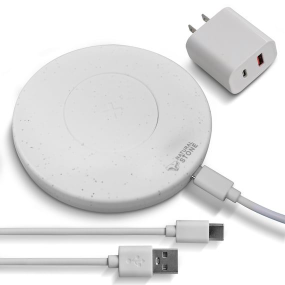 15W Natural Stone Wireless Charging Pad w/ 20W USB-C Adapter w/ Overheat & Short Circuit Protection