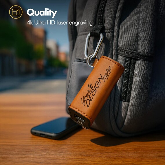 Personalized Power Bank, 2200mah Travel Phone Charger, Portable On The Go Battery Pack, Gift For Her | BridgensLaser Leather Power Bank - Image 5