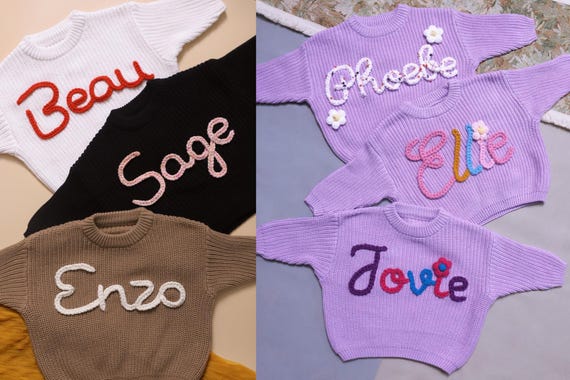Personalized Baby Name Sweater, Custom Knit Sweater, Newborn Sweater with Name, Hand-Embroidered Sweater, Birthday Gift for Baby, Baby Gift - Image 6