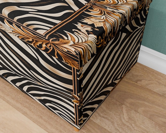 Zebra design bench, Storage organizer, Trunk for bedroom, Cute ottoman bench, Long lasting bench, Decorative furniture, Nomadic bench, M-168 - Image 10
