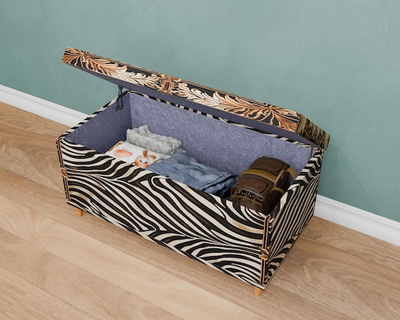Zebra design bench, Storage organizer, Trunk for bedroom, Cute ottoman bench, Long lasting bench, Decorative furniture, Nomadic bench, M-168 - Image 3