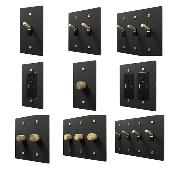 Toggle Light Switch, Dimmer & Outlet - Black Brass Cover Wall Plate - Elegant Home Decor, Electrical Socket Covers, Unique Switch Plates