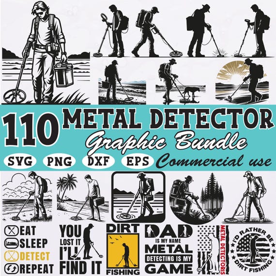 110 Metal Detecting svg Bundle for Cricut and Silhouette | Metal Detector Clipart Graphics for T-Shirt Mugs Signs Crafts