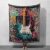 Electric Guitar Hobby Woven Blanket 100% Cotton, Musician Profession Gift Blanket, Rock Music Interest, Street Art Decor, Guitarist Birthday